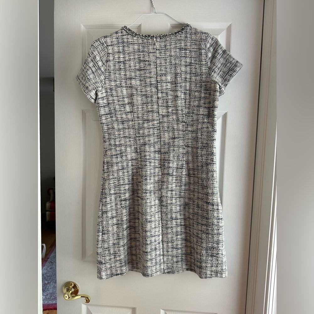 LOFT Black White Tweed Shift Dress | Parisian Chic Mini | Textured Bouclé Style - Picture 9 of 9